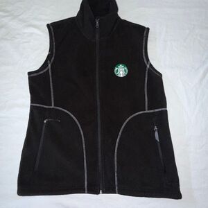 Starbucks | Embroidered Siren Logo Fleece Vest | Black | Full Zip | Unisex Size